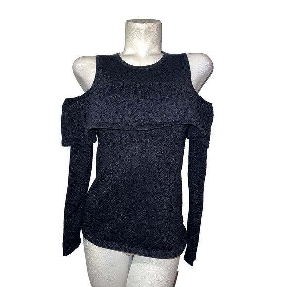 Lilly Pulitzer Top Women's Size XS Metallic Black Cold Shoulder Ruffle LS Shirt - Picture 1 of 7